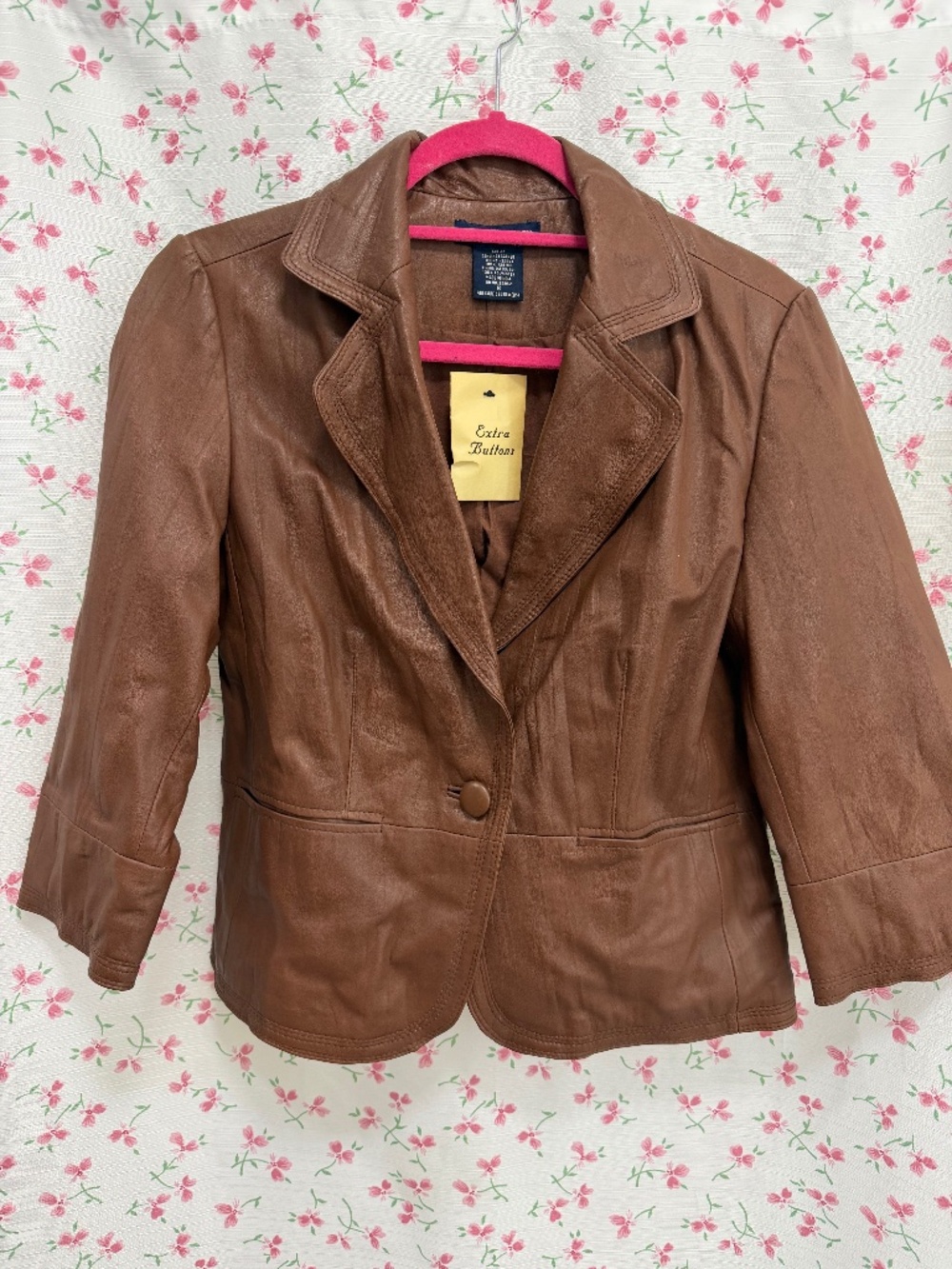 Boston Proper tan leather jacket cropped sleeves